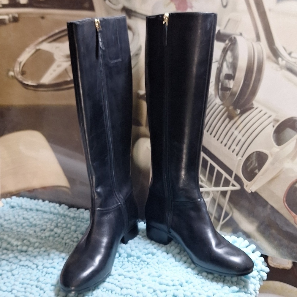 Nine West 6 1/2 M leather tall black boots - Picture 6 of 10